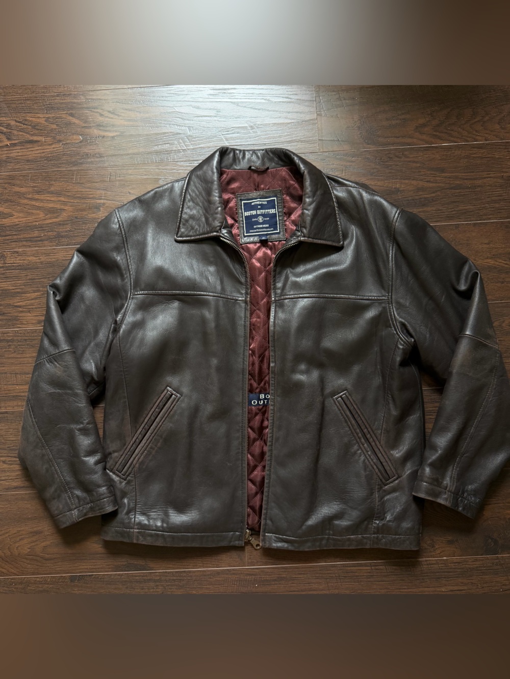 Vintage Boston Outfitters Brown Genuine Leather Jacket Quilted Lined Medium